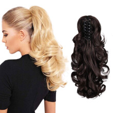 Long Curly Wavy Ponytail Hair Extension with Secure Claw Clip for Women Dark Brown 10'