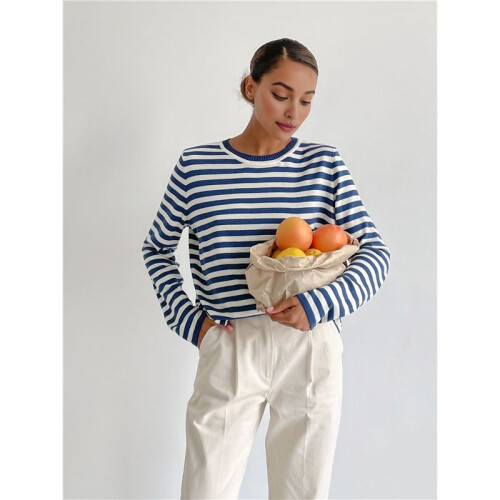 Womens Striped Soft Knit Pullover Sweater Loose Fit Shirts  M 2