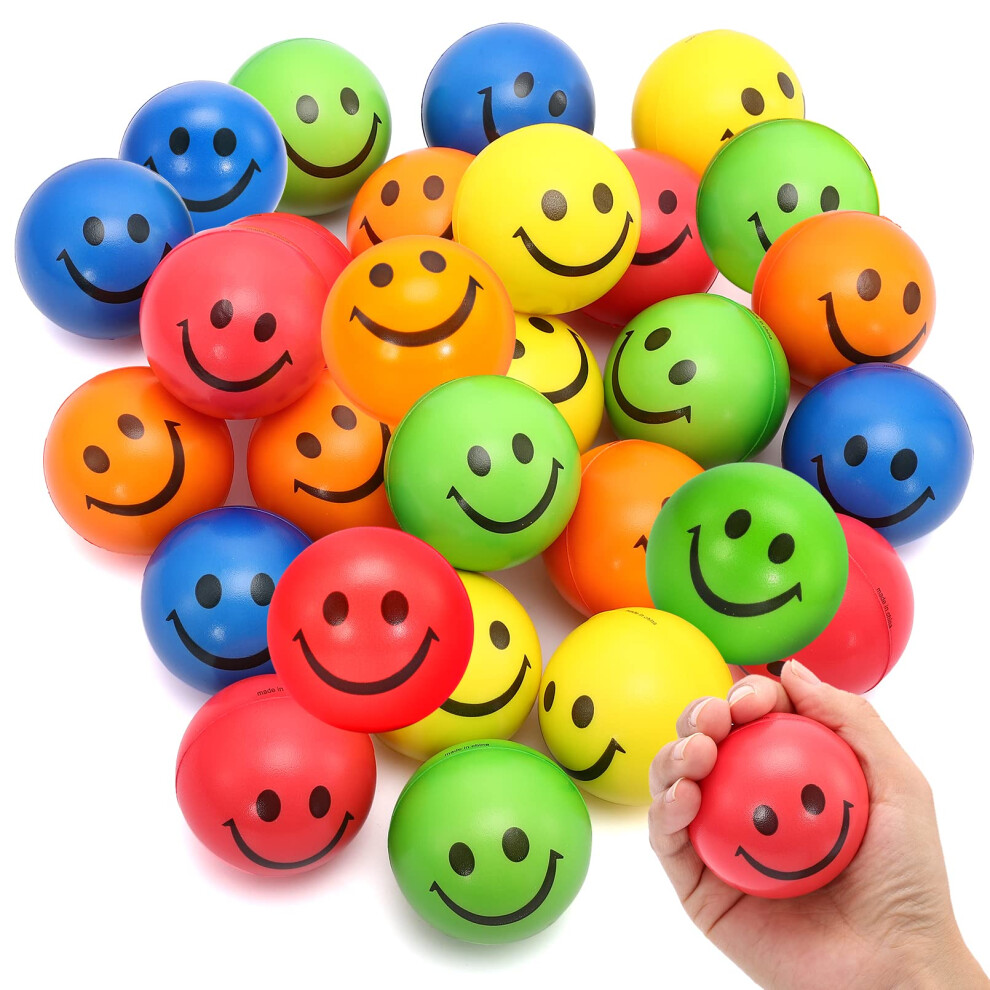 24 Pack Smile Face Stress Balls Bulk Soft Squeeze Stress Relief Balls for Kids and Adults Party Favors Assorted Colors