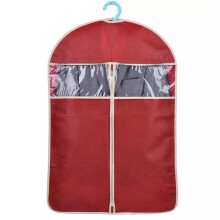Red Nonwoven Garment Bag with Transparent Dual Windows for Dustproof Suit Storage, 60x128cm
