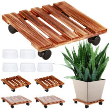 5 Pack Heavy Duty 16 Inch Wooden Plant Stand with Wheels, Rolling Plant Caddy for Indoor Outdoor Use