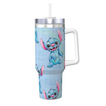 Pahar personalizat Stitch de 40 oz cu mâner și pai - oțel inoxidabil