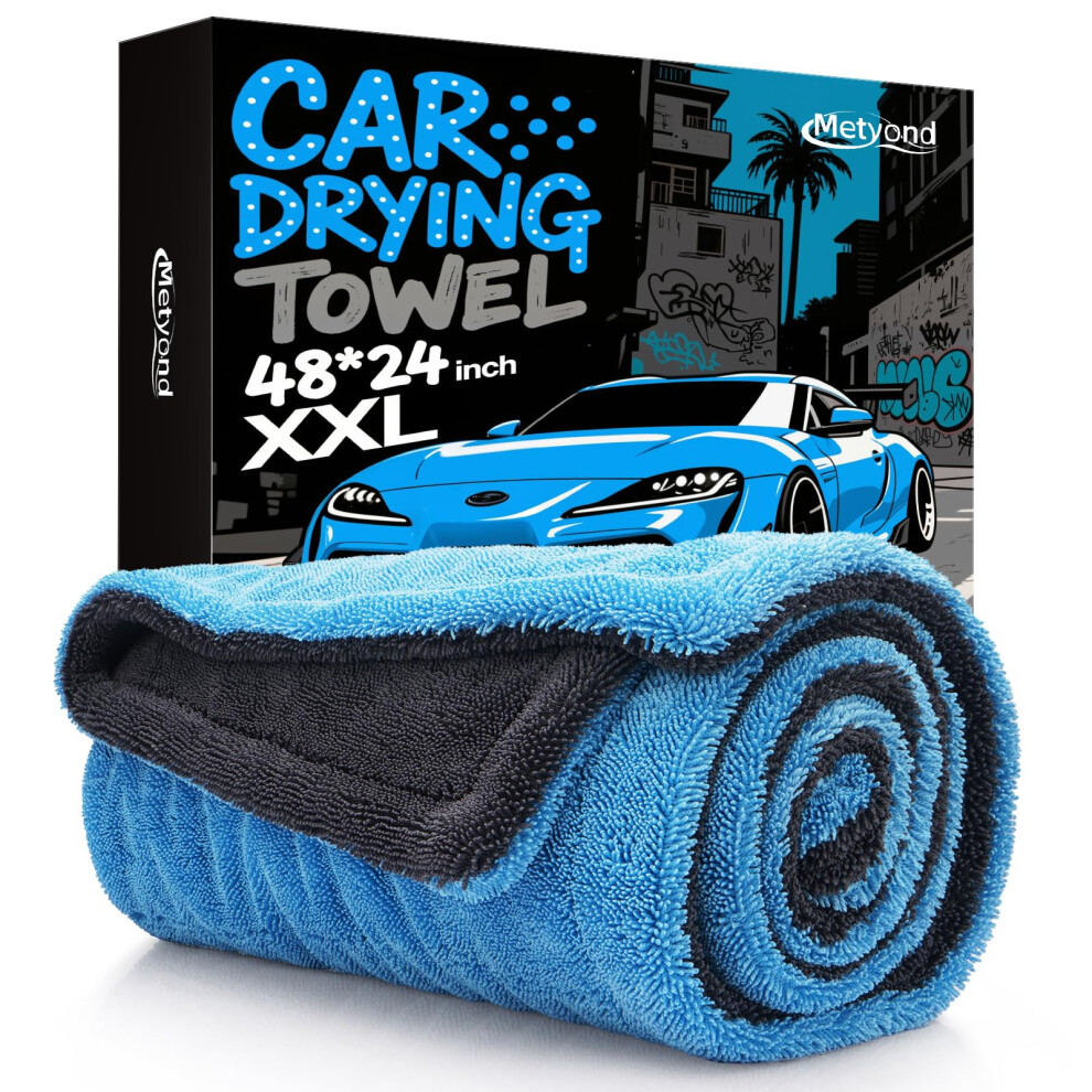 48X24 Large Microfiber Car Drying Towel 1400Gsm Super Absorbent Scratch Dual Sided For Suv ( Blue) Dark/Gray/Blue 9073542216735
