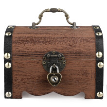 Wooden Treasure Chest with Lock and Key, Vintage Piggy Bank Storage Box Organizer for Home Office Decor