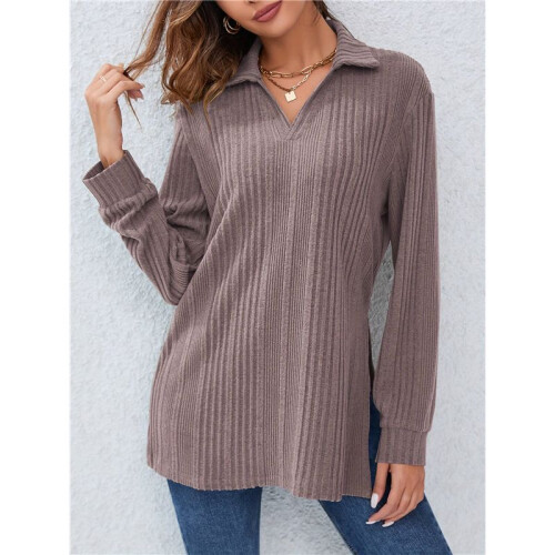 Women'S 2025 Fall Long Sleeve Half Zip Casual Oversized Ribbed Knit Pullover Sweater Top  M 2