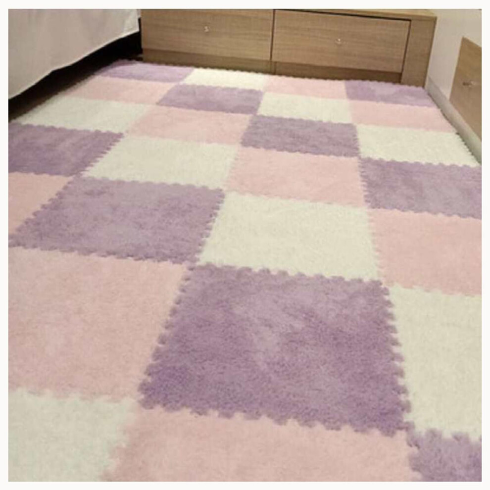 Foam Play Mat Set 40Pcs Soft Plush Interlocking Floor Tiles For Kids Playroom Nursery Pink/White/Purple