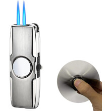 Metal Refillable Jet Torch Lighter, Windproof Butane Flame for Camping, Birthday Gifts Silver