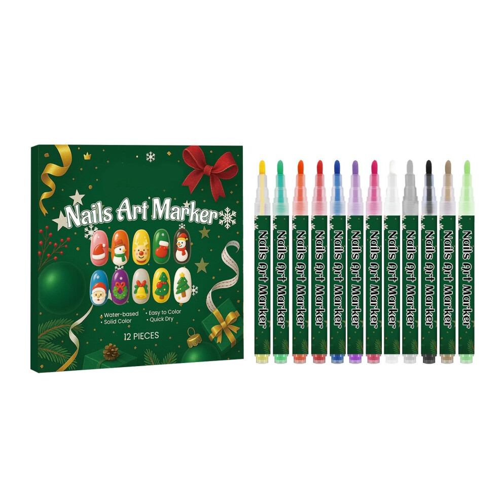 Red 12 Colors Nail Art Pens Set With Precision Fine Tip, Quickdry 3D Markers For Gel Nails, Longlasting Finish For Home And Salon