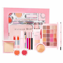All‑in‑One Rose Lip Stain Makeup Gift Set for Women, Full Face Kit with Brushes and Lip Gloss