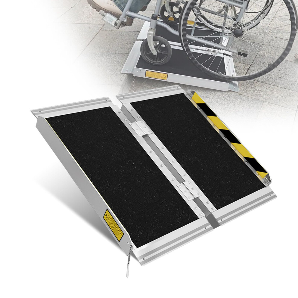 2FT Folding Aluminum Wheelchair Ramp, NonSlip Threshold Ramp for Home Steps, 800lbs Capacity, Portable and Durable