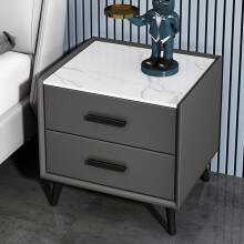 Modern Nightstand Solid Wood Dresser with Heat‑Resistant Slate , Dark Gray Bedside Table for Small Bedroom