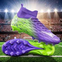 (Purple Green, 11 Big Kid) Cross-border Outdoor Turf Competition Styles, Versatile Long-spike Sports Shoes, Slip-resistant and Durable