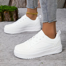 (White, 6.5) Women'S White Low-Top Casual Sneakers, Non-Slip And Durable EVA Sole, Lace-Up Shoes Suitable for Outdoor And Daily Wear in All
