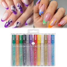 12 Colors Nail Art Pens Set with Precision Metal Tips, Waterproof Quick Dry Nail Polish Pens for DIY Nail Design