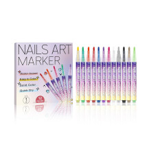 Nail Art Pens 12 Colors 3D Gel Nail Polish Marker Set with Precision Tip Control for DIY Manicure