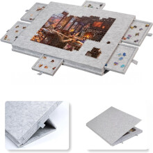 (Grey) Portable Puzzle Table with a Stand Cover, Featuring a 6-In-1 Design And an Integrated Felt Board