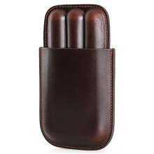 Leather Cigar Case for 3 Cigars, Travel Humidor with Protective Leather and Classic Brown Style
