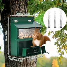 (Green) Outdoor Metal Squirrel Feeder - Flip-Top Transparent Storage Bin Hanging Squirrel Feeder for Hunting & Home Decor, Durable