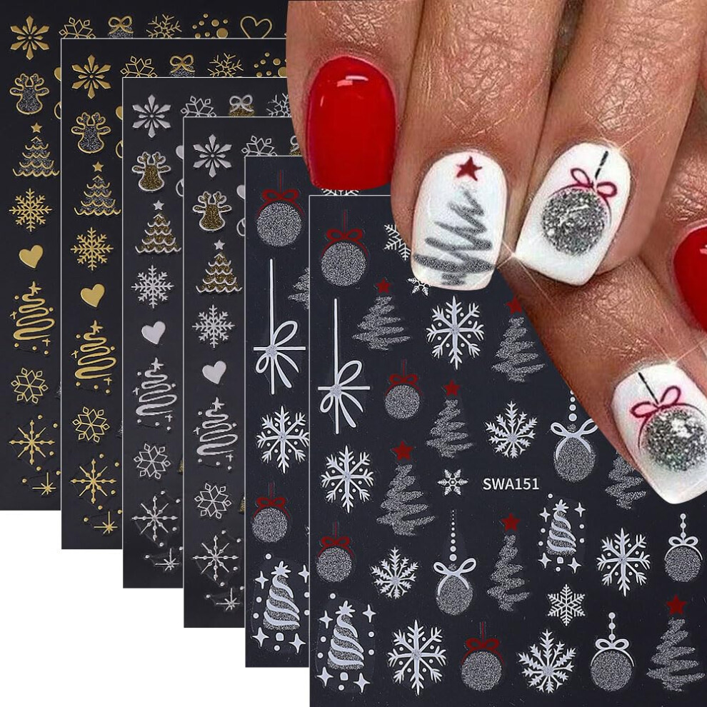 Christmas Nail Art Stickers Set 6 Sheets, SelfAdhesive Santa Claus and Snowflake Nail Decals for Women