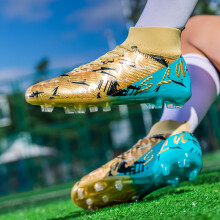 (Golden, 9.5 Big Kid) Lightweight Outdoor Football Shoes with Long Spikes, Designed for Youth, Ideal for Comfortable Training During