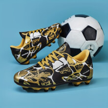 (Black Golden, 2 Big Kid) Youth Low-Top Long Stud Training And Competition Soccer Shoes - Lightweight And Breathable Studs