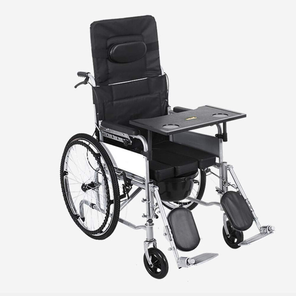 Light Weight Folding Reclining Wheelchair With Toilet Seat And Shock Absorber For Seniors