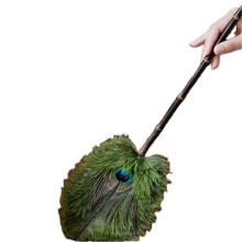 Ostrich Feather Duster with Wooden Handle, Reusable Handheld Cleaner for Home, Gentle Dust Pickup