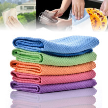 Microfiber Cleaning Cloth 5pcs 11.8x11.8in Streak Fishscale Reusable Rags for Kitchen Glass and Mirrors