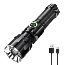 Lumens Rechargeable LED Flashlight, Super Bright Zoomable Beam with 3 Modes for Camping