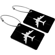 Aluminum Luggage Tags Set of 2, Privacy Protection Metal ID Labels for Suitcases, Black, Durable Travel Tag