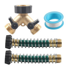 3/4 Inch Brass Garden Hose Splitter 2 Way Heavy Duty Hose Connector with Kink Protection Design
