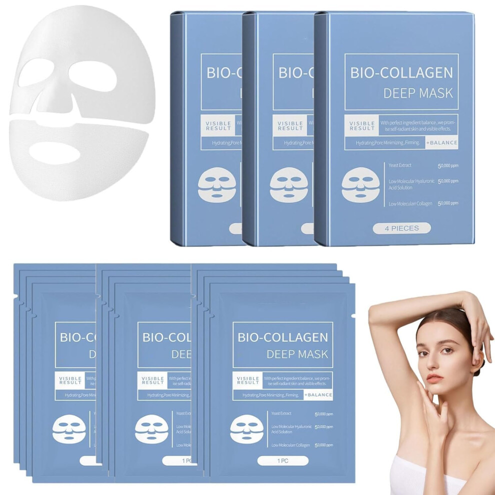 Bio Collagen Face Mask 12pcs Deep Hydration AntiWrinkle Lifting Overnight Renewal for Firming Skin