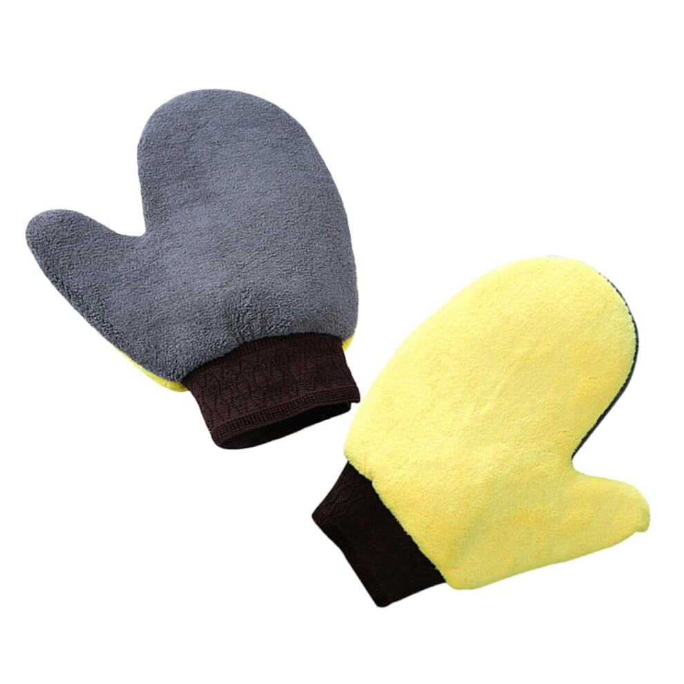 2Pcs Soft Fleece Car Wash Mitts Doublesided Microfiber Glove Scratch Cleaning For Car And Home Coral 9073542221548