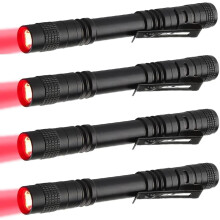 4 Pack Red LED Pen Flashlight for Astronomy, Waterproof Pocket Light with Clip, AAA Battery Powered