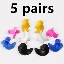 (5 pairs/pack Mixed Color) Reusable Silicone 5 Pairs Swim Earplugs Set - Comfortable Surfing & Water Sports Earplugs