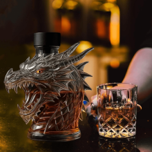 Decantador de uísque de vidro com cabeça de dragão, garrafas de uísque em forma de animal de dragão, recipiente de licor colecionável, 1