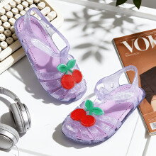 (Purple, 8-8.5 Toddler) Girls' Crystal Fruit Cherry Flat Shoes, Suitable for Indoor, Bathroom, Non-Slip, Home, Outdoor, Commuting, Travel