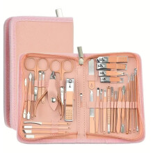 Professional Manicure and Pedicure Set 30 in 1 Rose Finish Stainless Steel Nail Clipper Kit for Travel