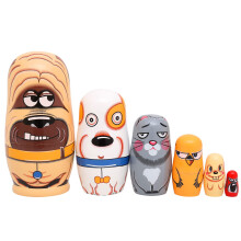 6PCS Russian Nesting Dolls Handmade Wooden Matryoshka Set Yellow Dog GiftReady Collectible