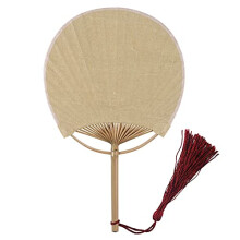 Handheld Folding Fan Mini Bamboo Handle Chinese Round Fan with Red Flower Design 1Pc