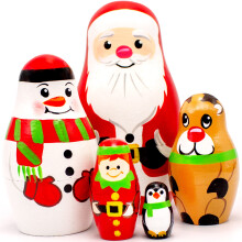 Christmas Russian Nesting Dolls Set 5 Pcs Santa Snowman Deer Elf Penguin Matryoshka Christmas Decorations