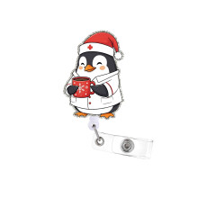 Christmas Red Hat Cute Penguin Retractable ID Badge Holder Reel with 360 Swivel Clip for Nurses Teachers