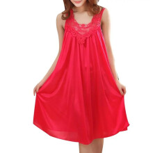 Camicia da notte da donna con scollo rotondo, ricamata, in tessuto trasparente a strato singolo, leggera e confortevole, con effetto pizzo setoso.