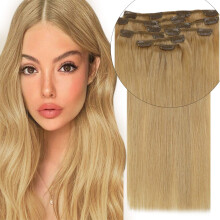 Sunny Strawberry Blonde Clip in Human Hair Extensions 16 Inch 120g Full Head Double Weft Straight Natural Look