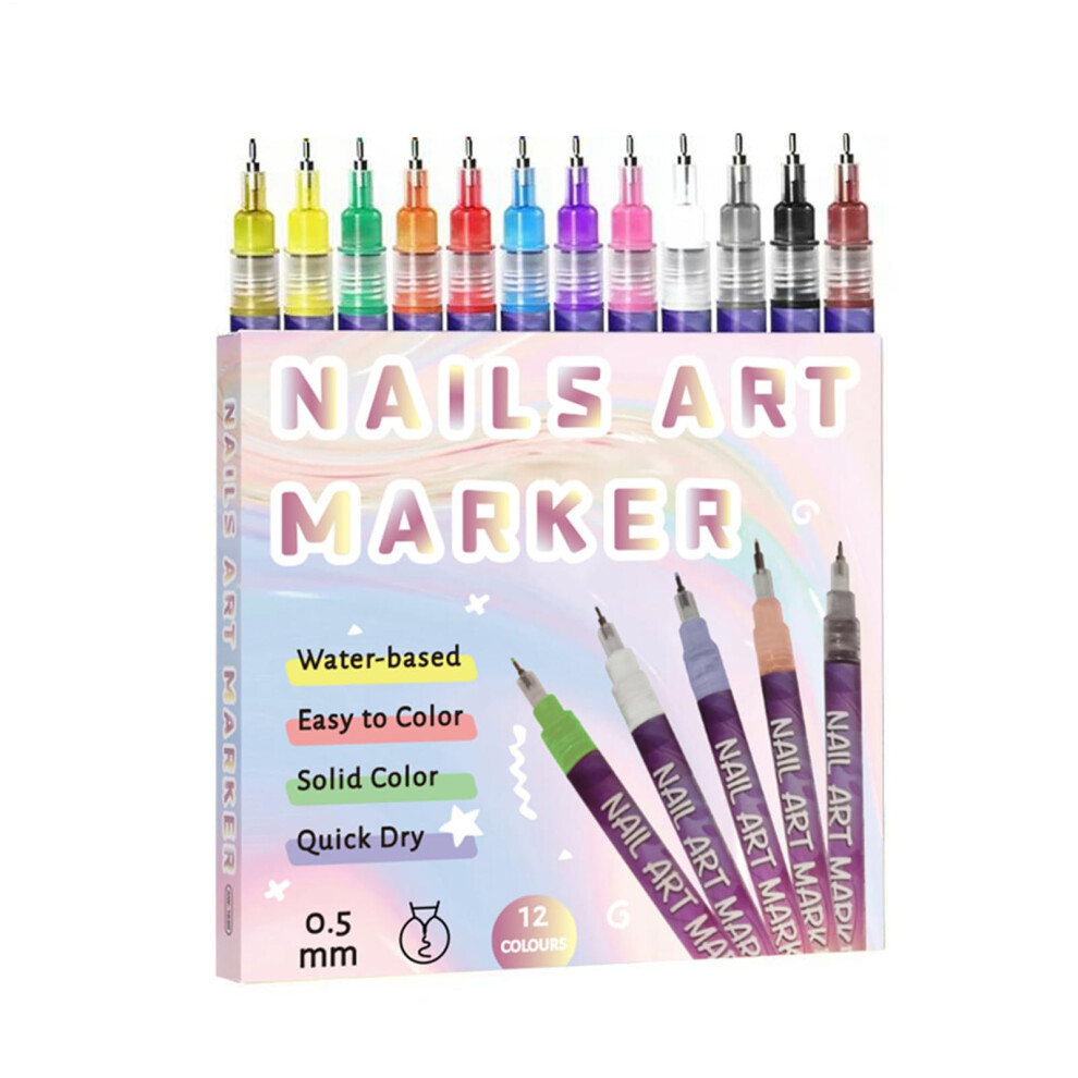 Gel Nail Polish Pens Set 12 Colors with Fast Drying Formula and Ultra Fine Tip for Smudge Proof Nail Art