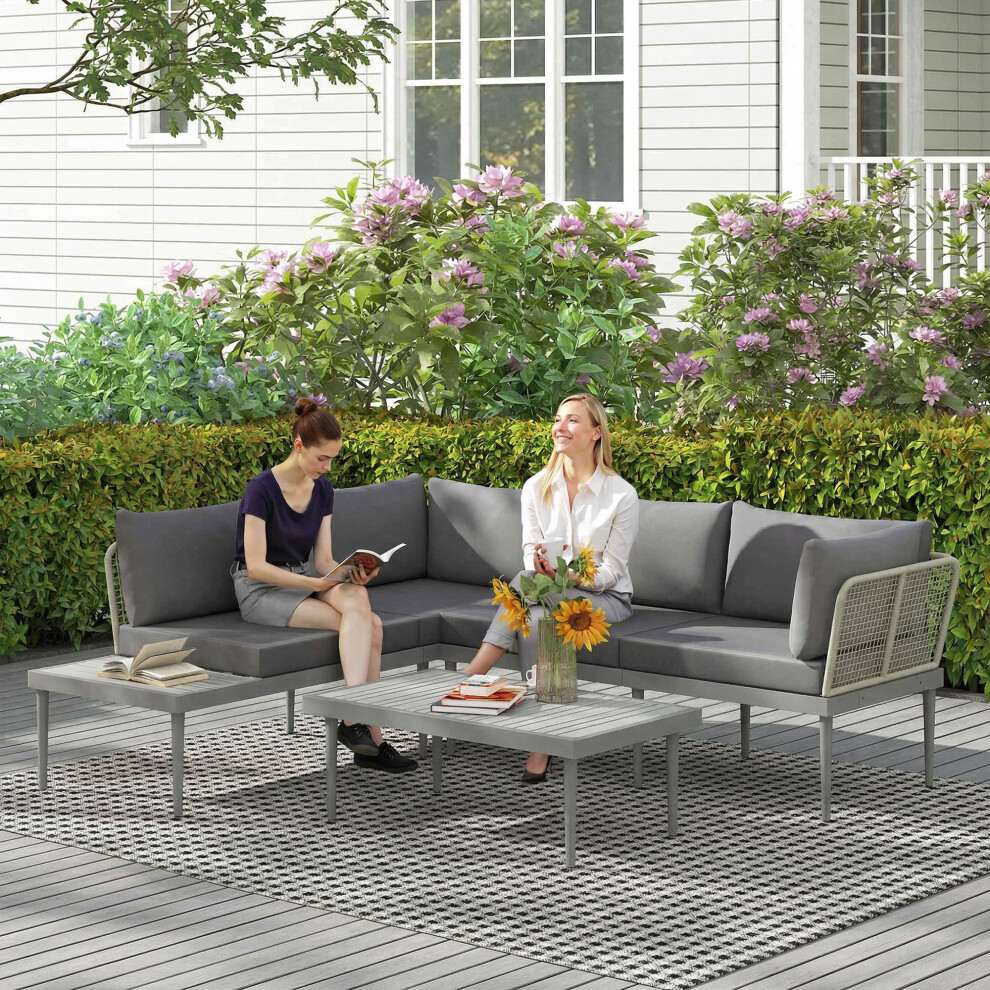 Outsunny 4 Seater Wicker Outdoor Corner Sofa Set With 2 Loveseats Grey