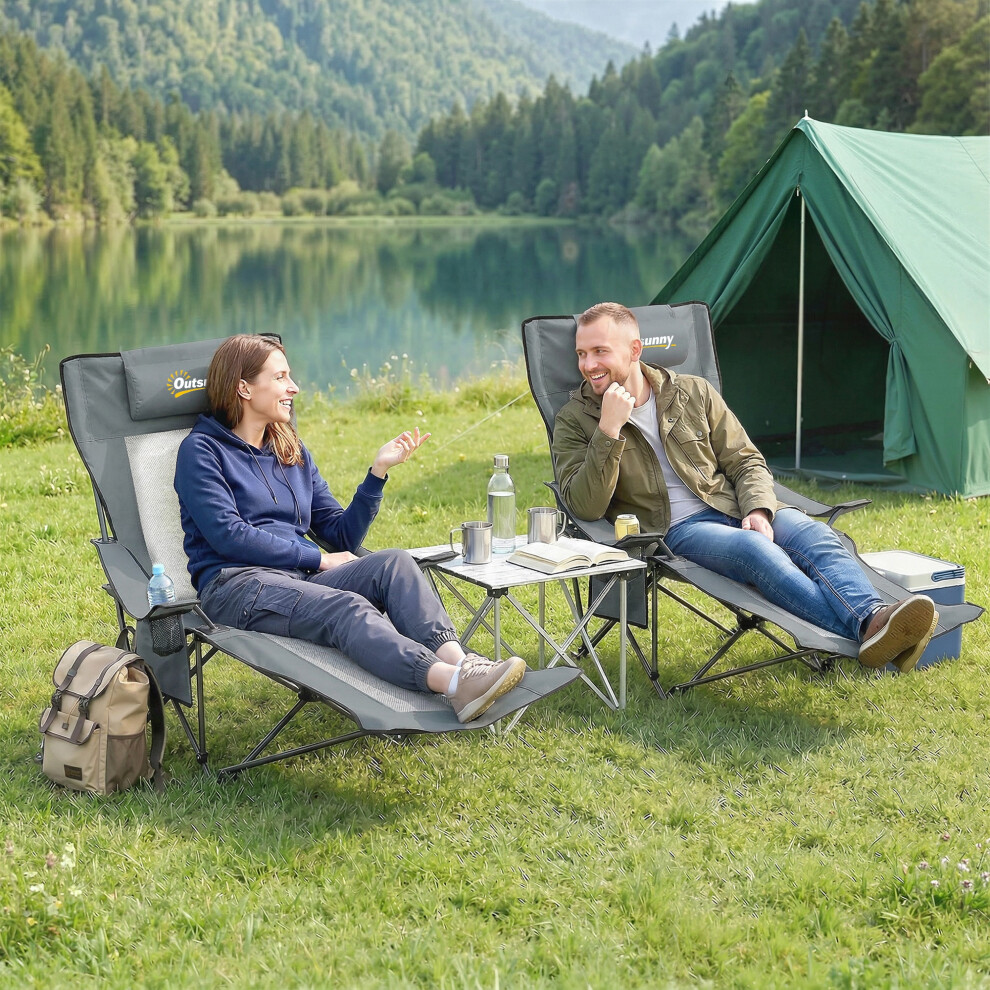 Outsunny Camping Chair Reclining Folding Portable Grey