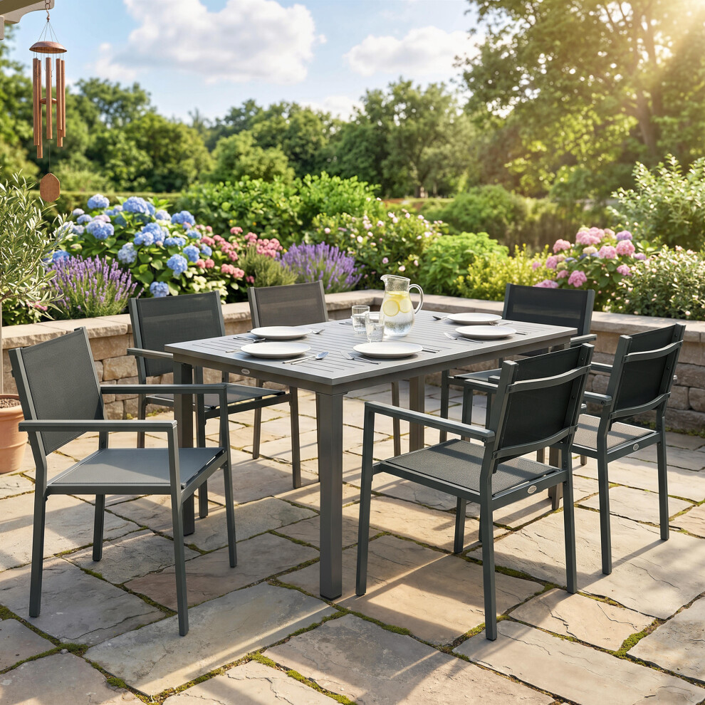 Outsunny Garden Dining Set With Acacia Wood Table Top, Stackable Chairs