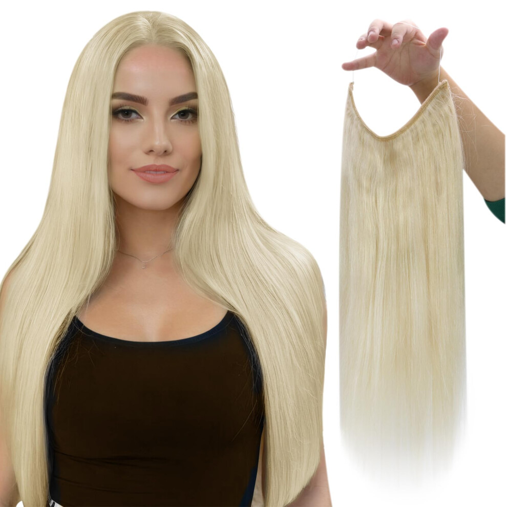 Platinum Blonde Wire Hair Extensions Real Human Hair Invisible Secret Wire Design Lightweight TangleâResistant 70g