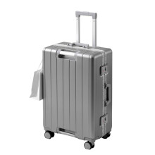 28 Inch Silver Hardside Luggage with Reinforced Aluminum Frame, Large Capacity and 360 Silent Wheels